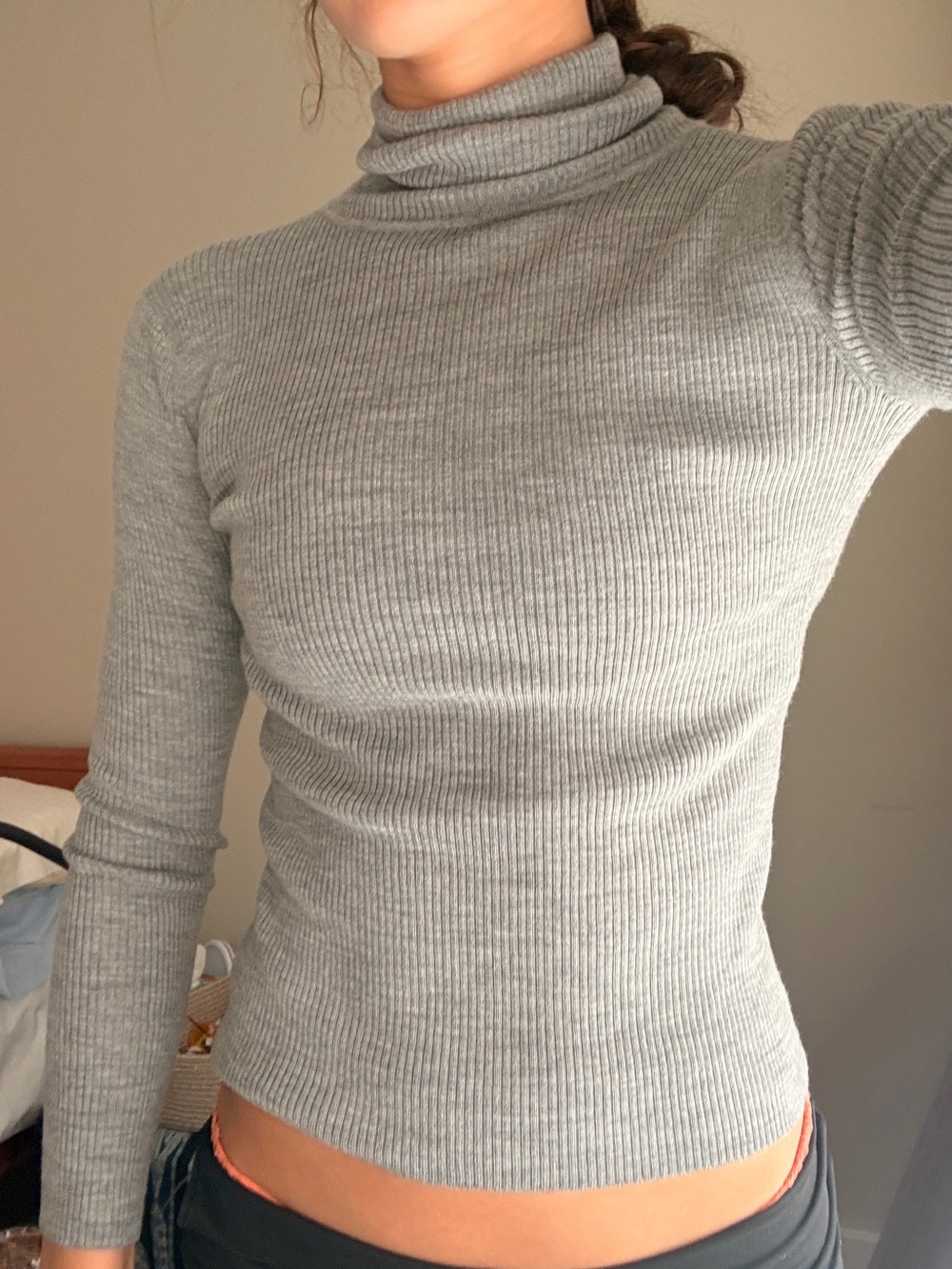 Jones New York Light Gray Ribbed Turtleneck Sweater